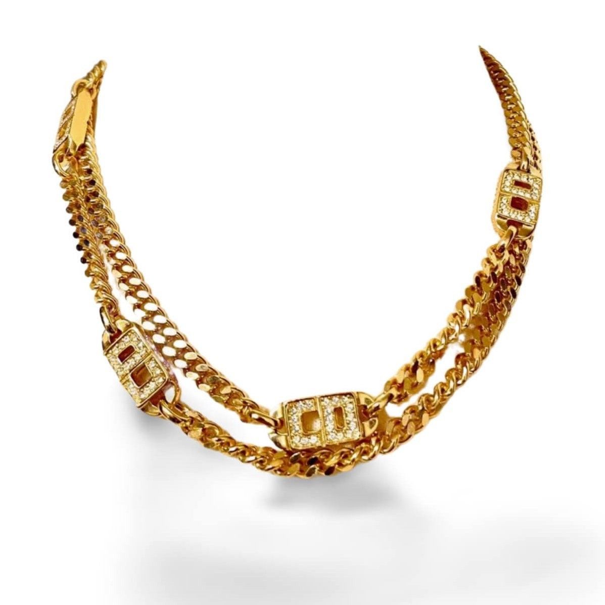 Dior Vintage Christian Dior golden chain necklace with crystal CD Size ONE SIZE - 2 Thumbnail