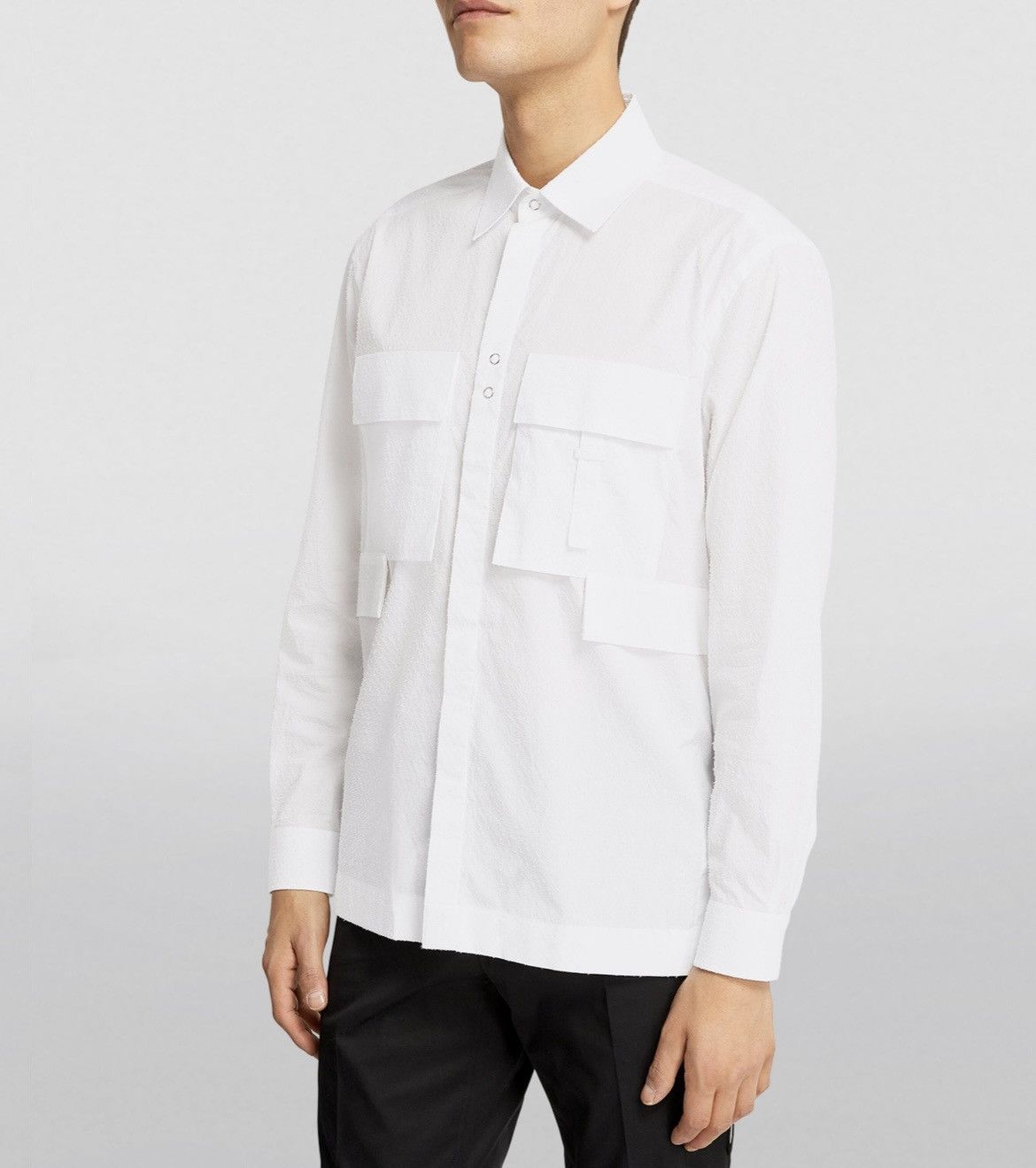 image of Craig Green Seersucker Utility Shirt Size L in White, Men's