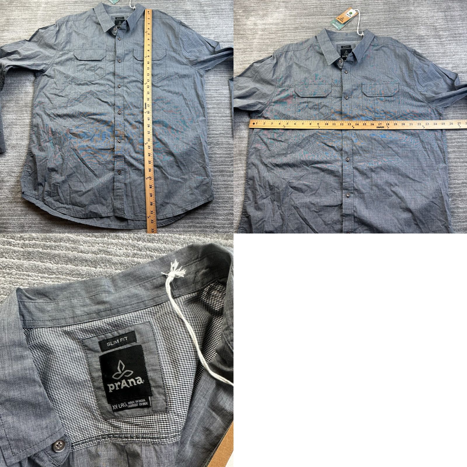 Prana NEW Prana Shirt Mens 2XL XXL Gray Slim Fit Button Up Outdoors Hiking Size US XXL / EU 58 / 5 - 8 Thumbnail