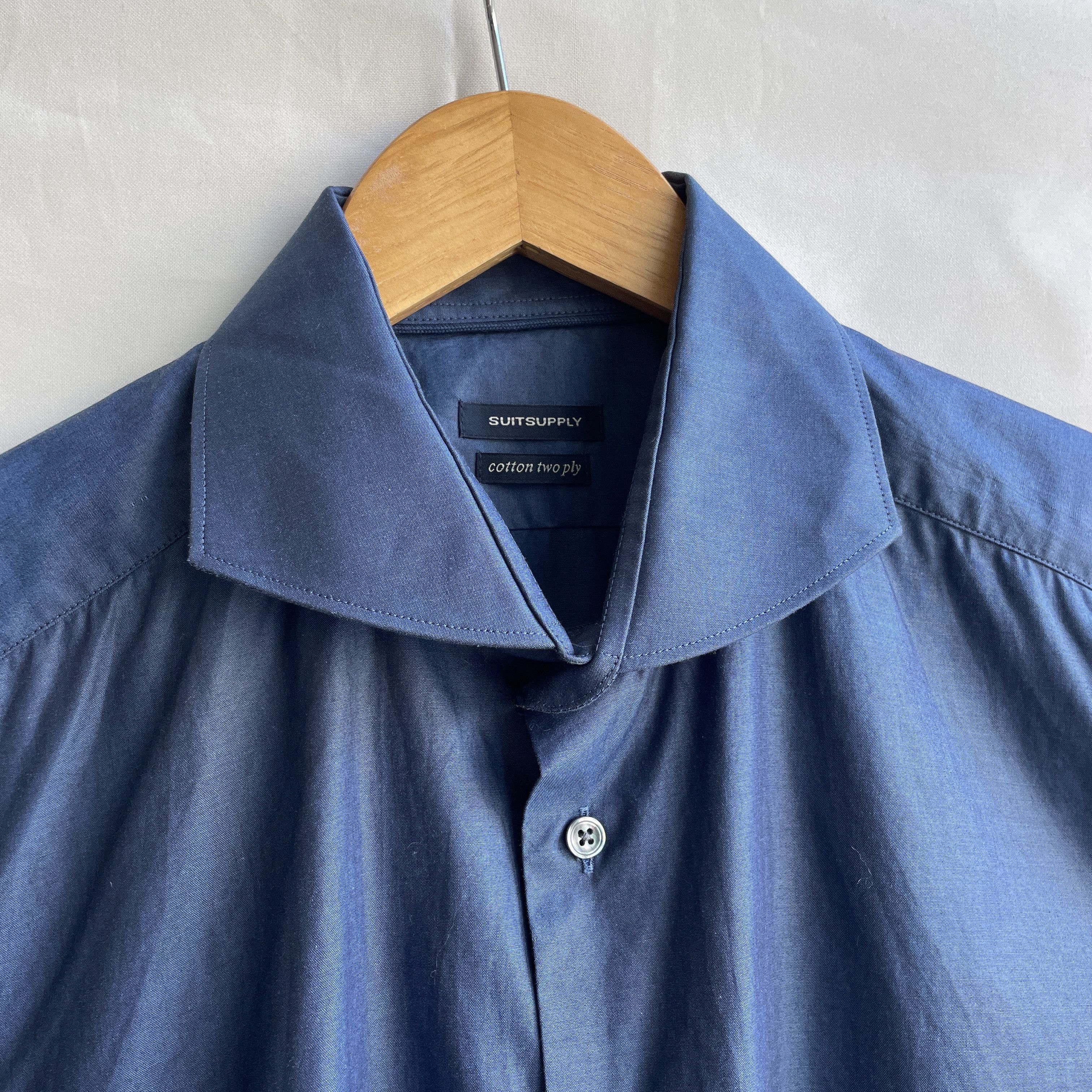 Suitsupply Suitsupply Ford Spread Collar Navy Extra Slim Dress Shirt Size 40R - 4 Thumbnail