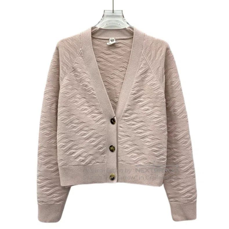 Hermes Hermes Light pink logo jacquard full print wool V-neck sin Size XS / US 0-2 / IT 36-38 - 1 Thumbnail