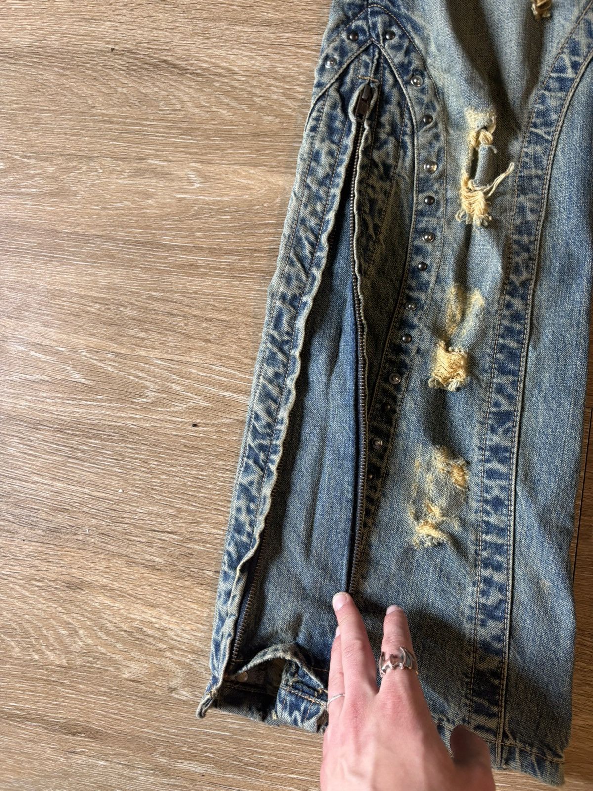 Tornado Mart Tornado Mart Archive Studded Distressed Zip-Flare Denim Size 30" / US 8 / IT 44 - 2 Thumbnail