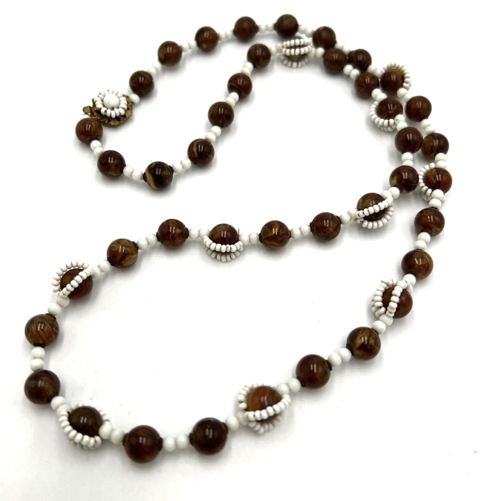 Other Miriam Haskell Bead Necklace Glass Brown & White Wrap Around Size ONE SIZE - 2 Thumbnail