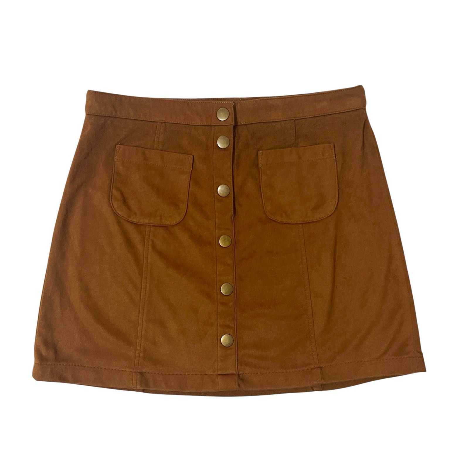 Garage Button Front 2 Square Pocket Faux Suede Skirt Size 28" / US 6 / IT 42 - 9 Thumbnail