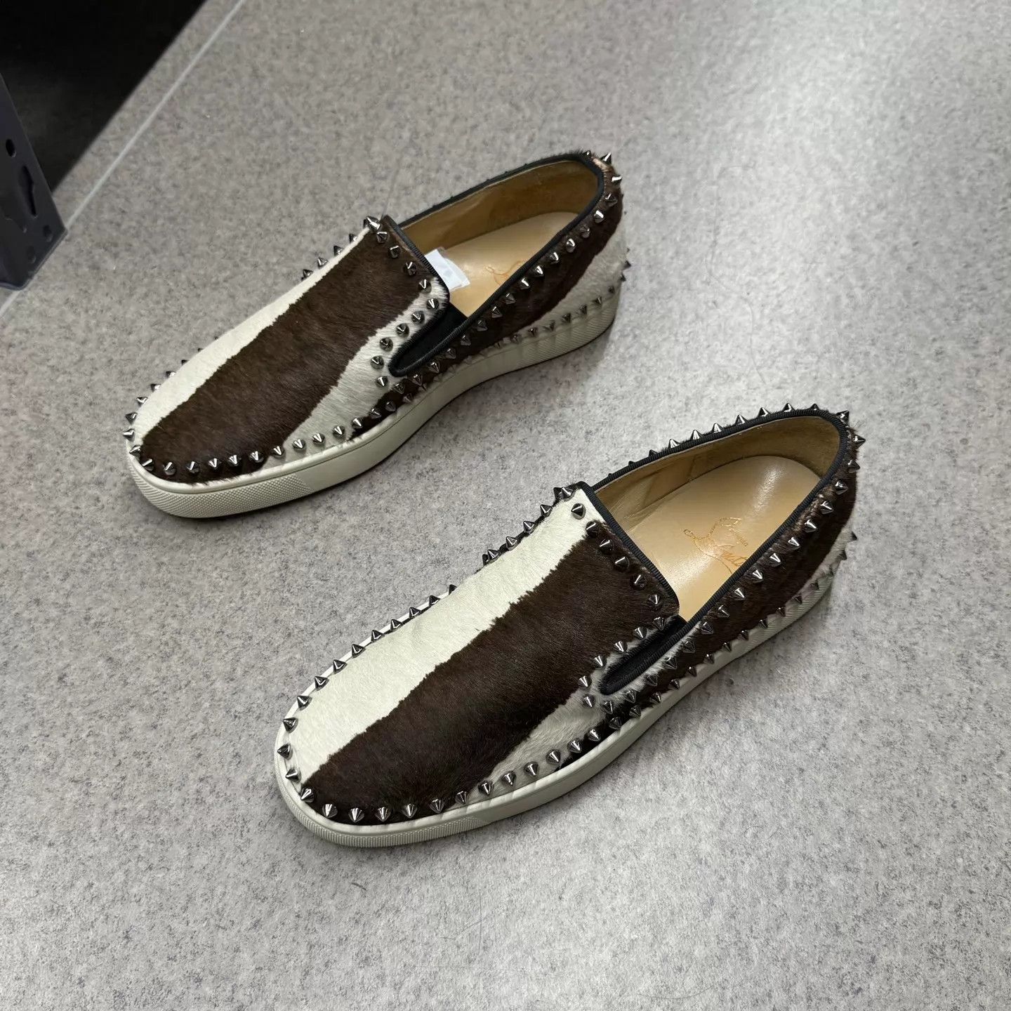 Christian Louboutin CL cow print horsehair studded red sole 40.5 Worn Excellent Size US 7.5 / EU 40-41 - 5 Thumbnail