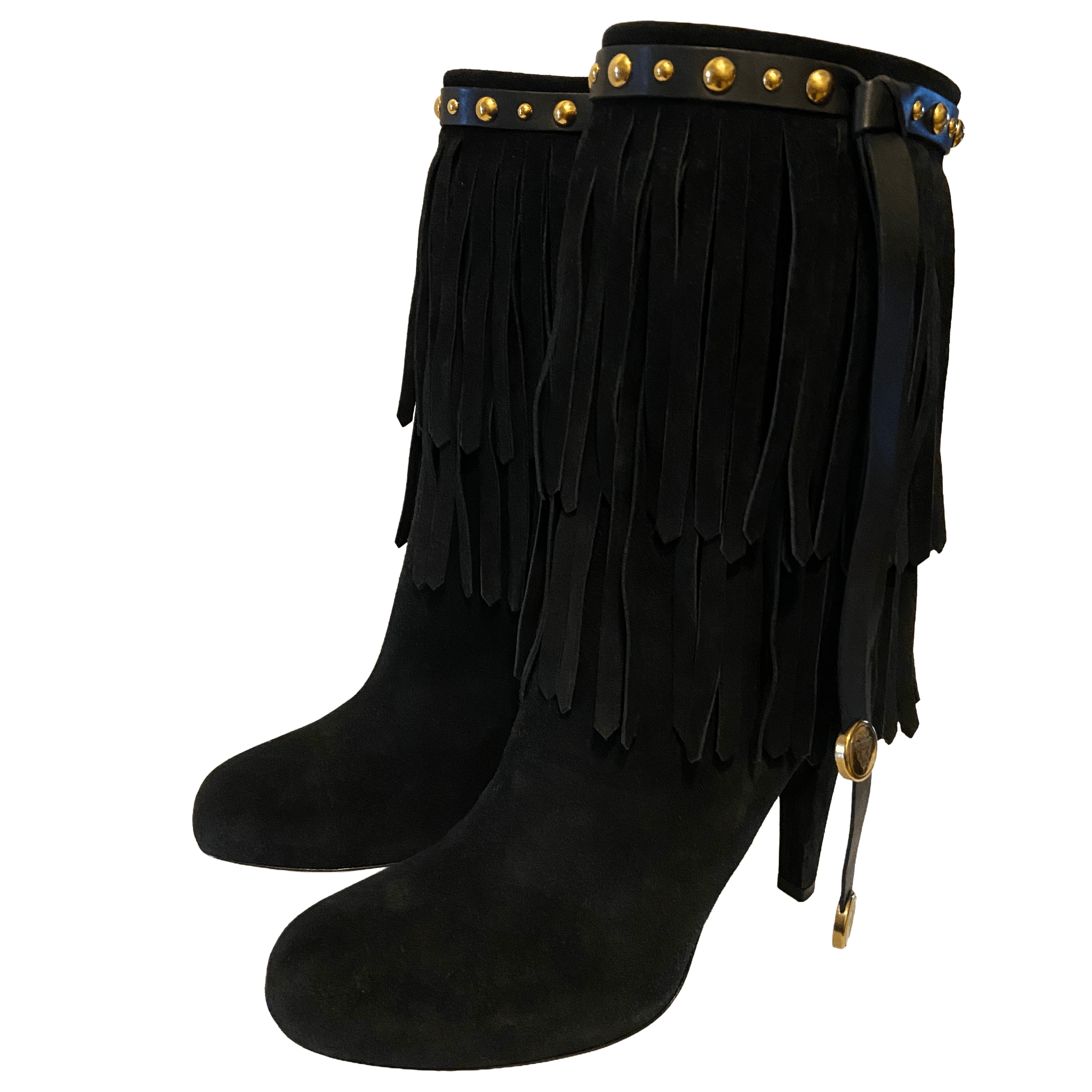 Gucci DEVANDRA BLACK SUEDE FRINGE HIGH HEEL BOOTS BOOTIES Size US 12 / IT 42 - 2 Thumbnail