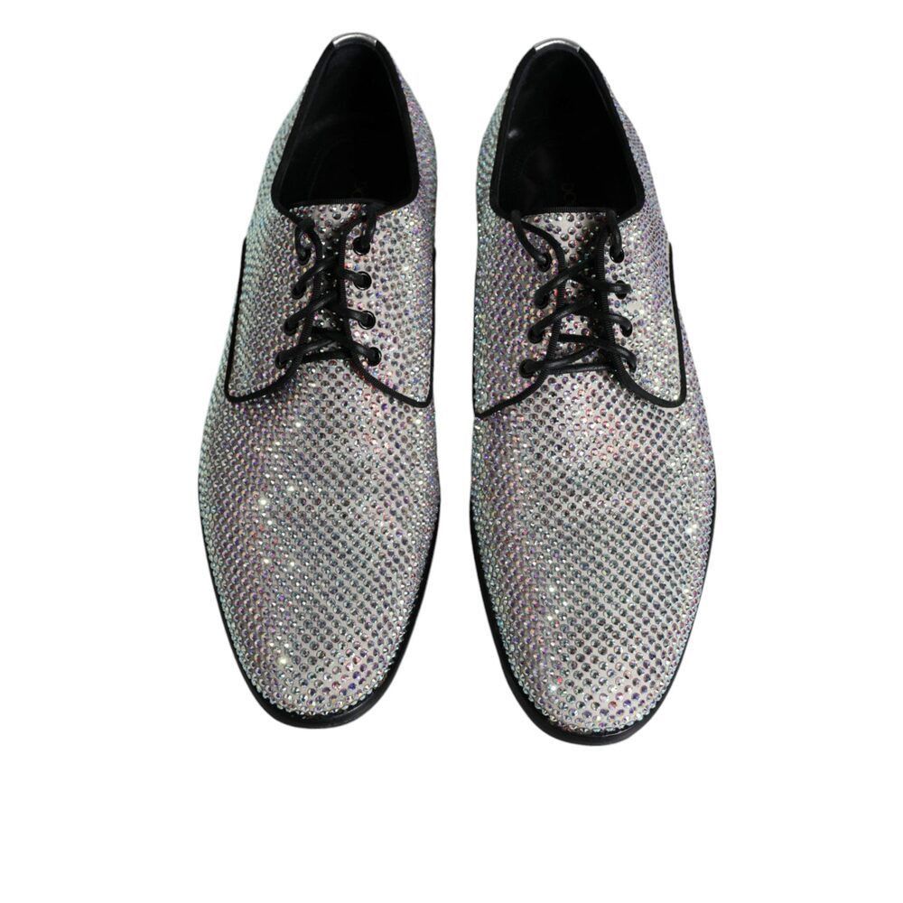 Dolce & Gabbana Dolce & Gabbana Silver Leather Rhinestones Derby Dress Shoes Size US 7 / EU 40 - 3 Thumbnail