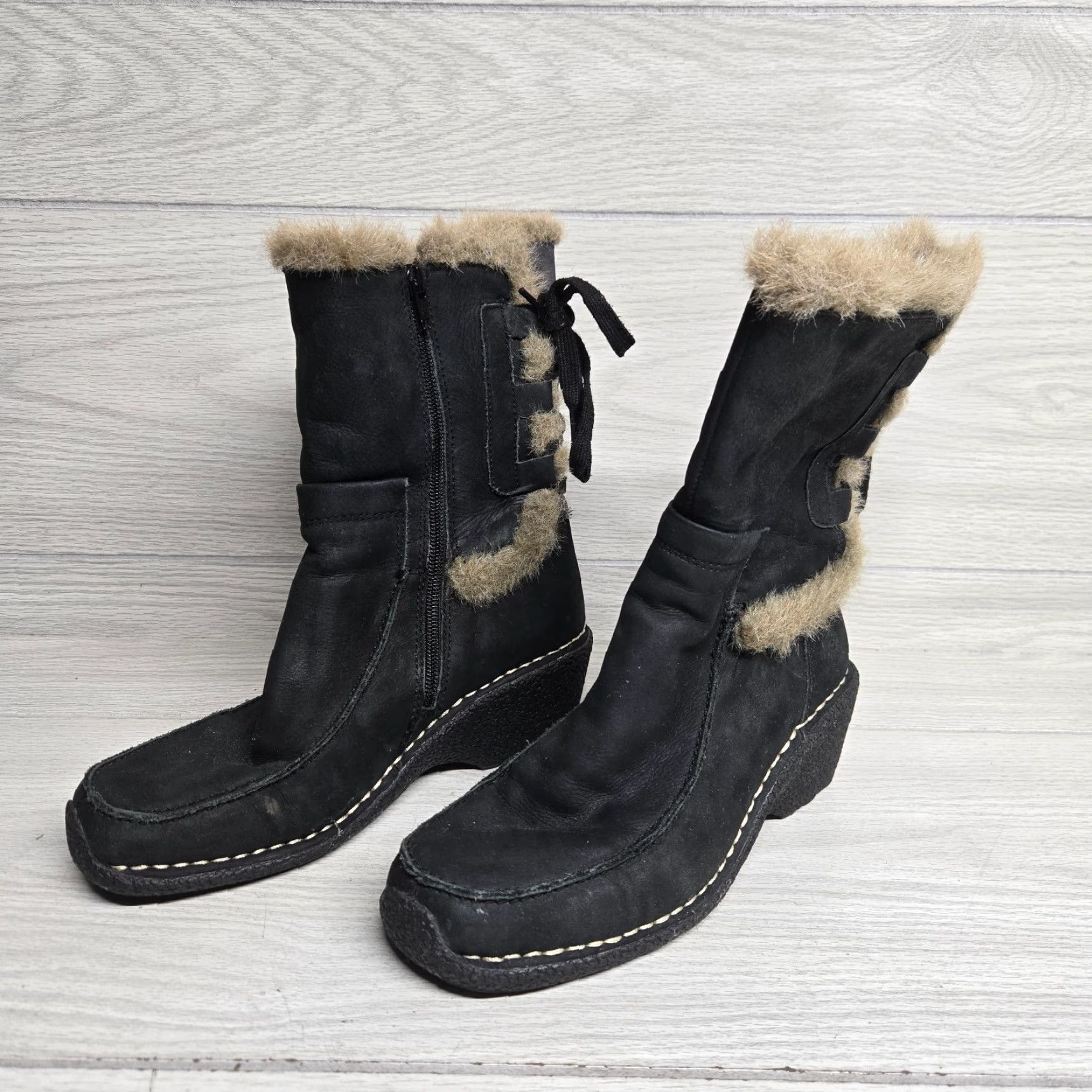 Vintage Earth Lodge 2 Black Suede Leather Mid-Calf Snow Boots Women's 7 with Fur Trim and Zip Closure Size US 7 / IT 37 - 2 Thumbnail