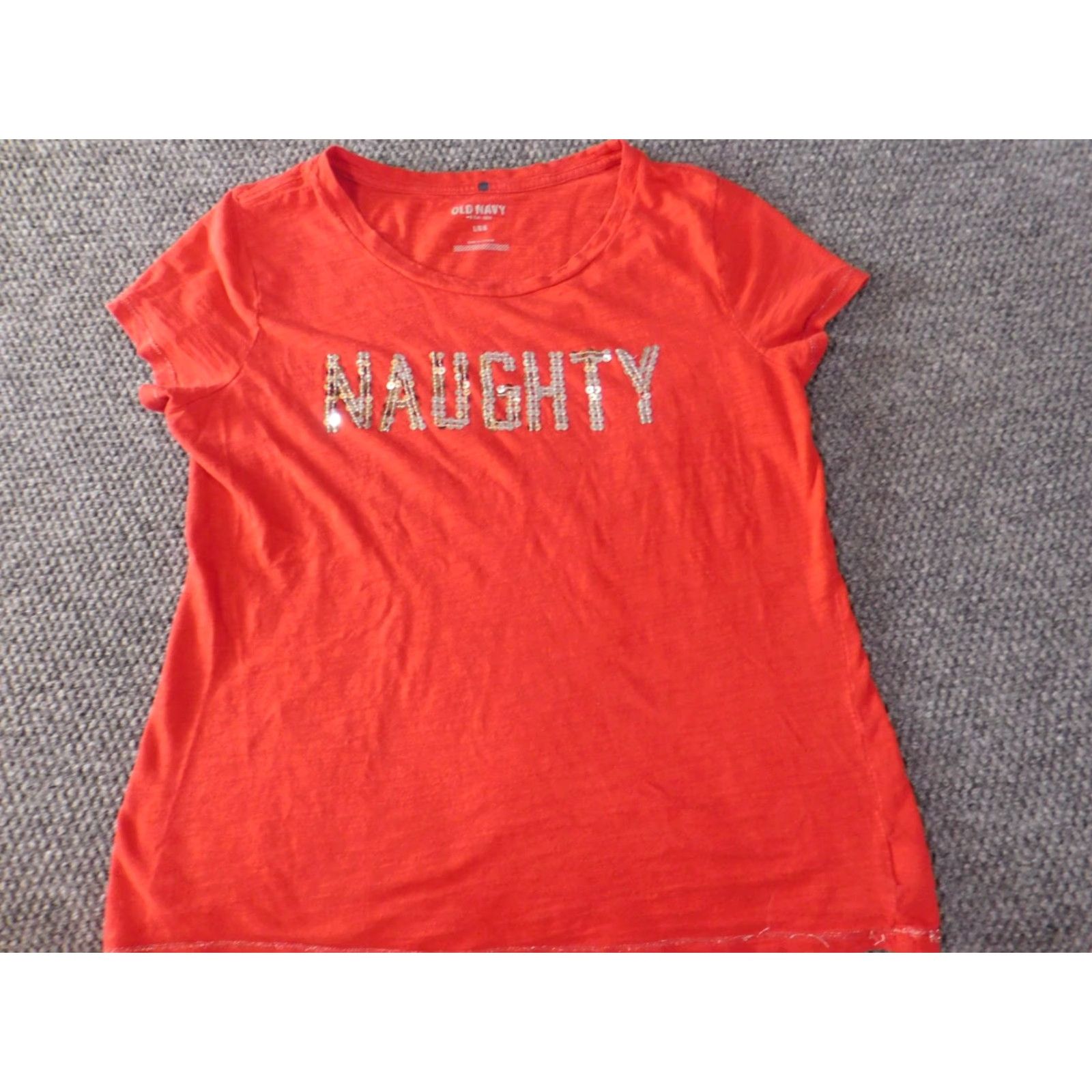 Old Navy Old Navy Blouse Womens L Red Crew Neck Short Sleeve Pullover Casual Cotton Stretch - Basic, Regular, Button, American, Vintage No Size L / US 10 / IT 46 - 3 Thumbnail