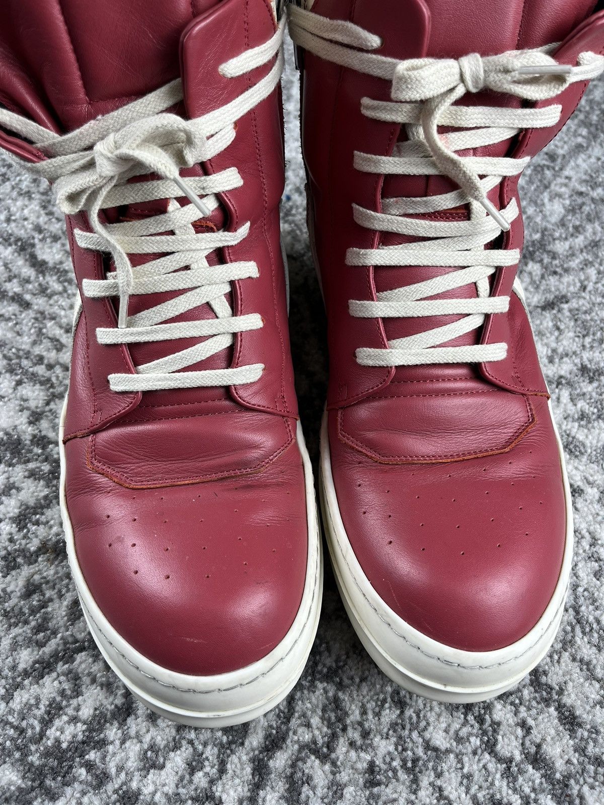 Rick Owens SS22 Rick Owens Fogachine Carnelian Red Leather Geobaskets Size US 9 / EU 42 - 4 Thumbnail