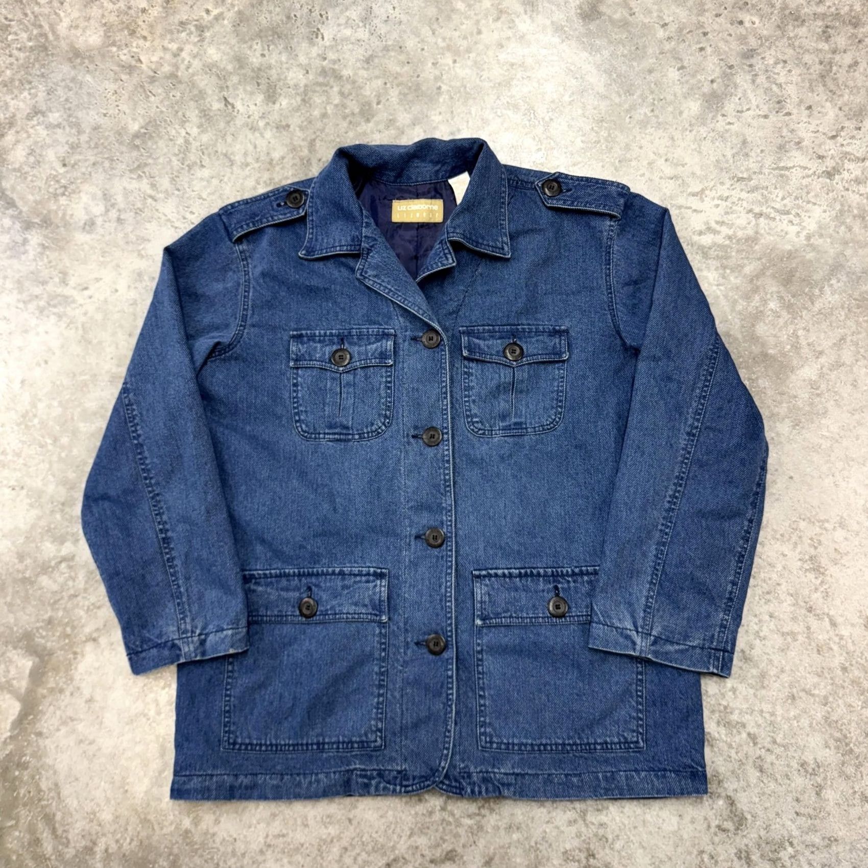 Liz Claiborne Liz Claiborne Jacket Womens Medium Denim Vintage Military Coat 90s Blue Solid Cotton Denim Lined Pockets Button Size M / US 6-8 / IT 42-44 - 2 Thumbnail