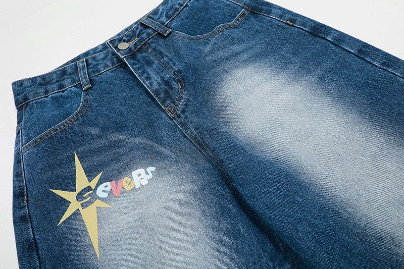 Jean American retro letter print curved jeans for men Size US 32 / EU 48 - 4 Thumbnail