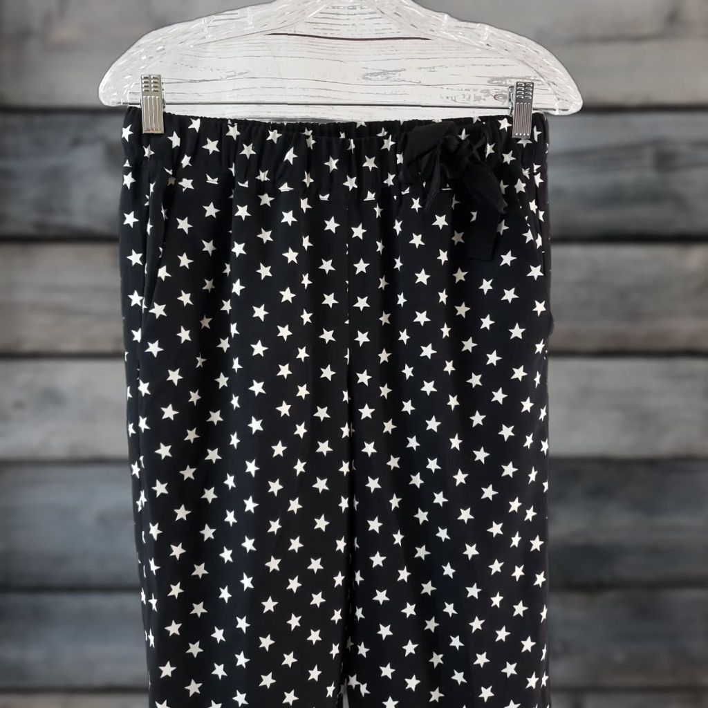 J.Crew J.CREW Womens Tie Waist Cropped Pant Stars Print Sz 4 Black White Pull On Size 27" / US 4 / IT 40 - 1 Thumbnail
