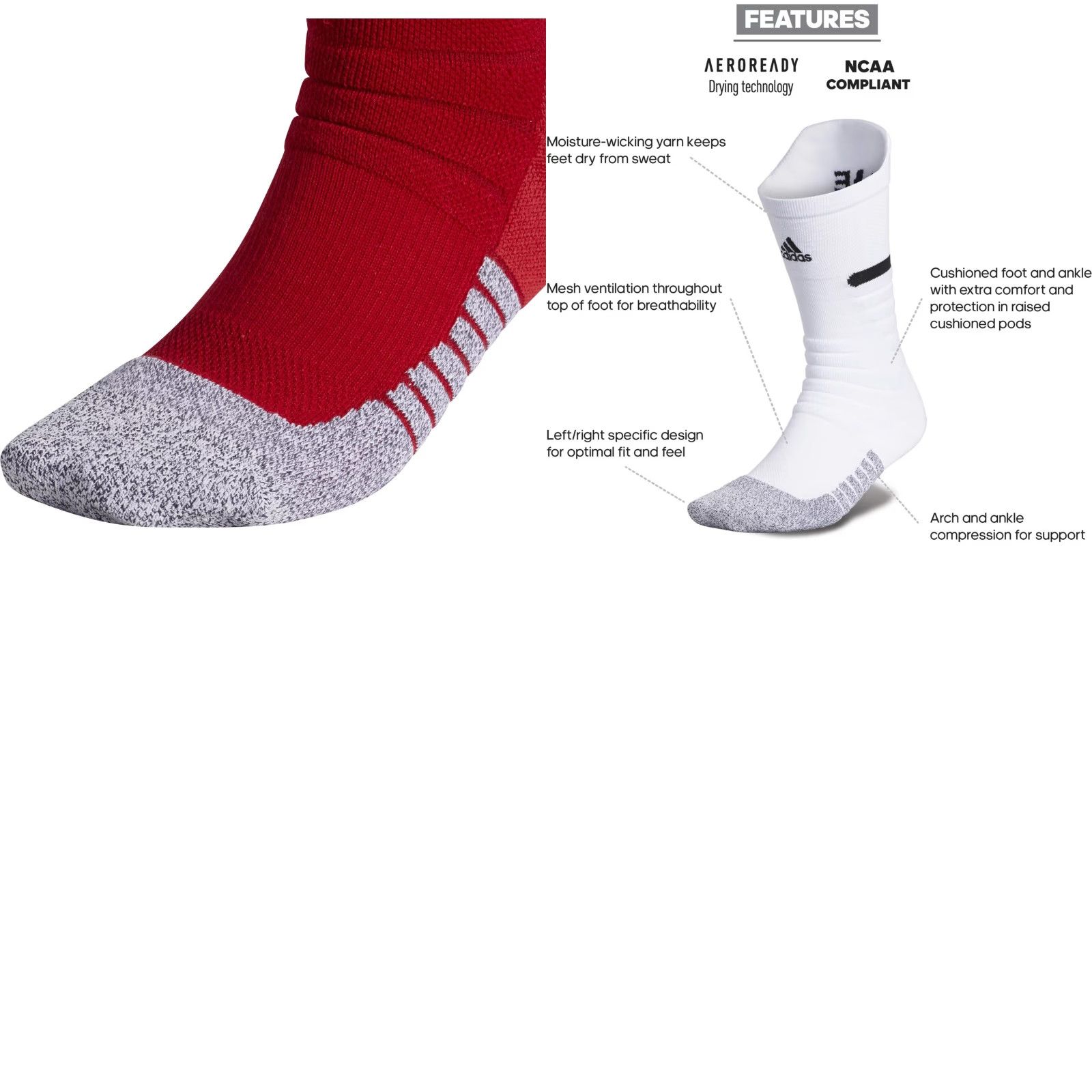 Adidas Adidas Crew Socks Mens XL 12-16 Max Cushioned Adizero Football Red Lot of 3 Pair Size ONE SIZE - 8 Thumbnail