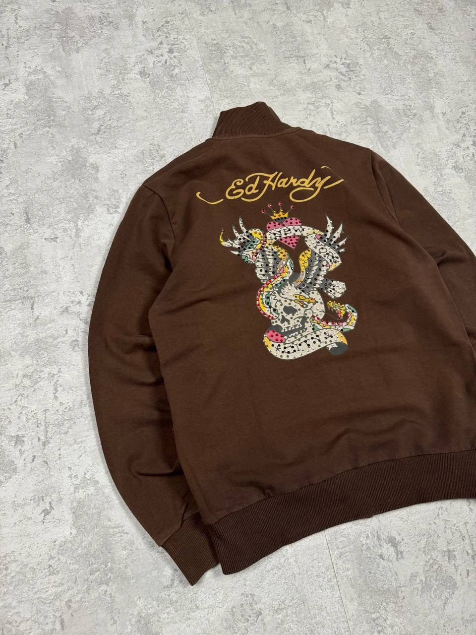 Ed Hardy Vintage Y2K Bedazzled Ed Hardy Brown Zip Up Sweatshirt Size M / US 6-8 / IT 42-44 - 7 Thumbnail