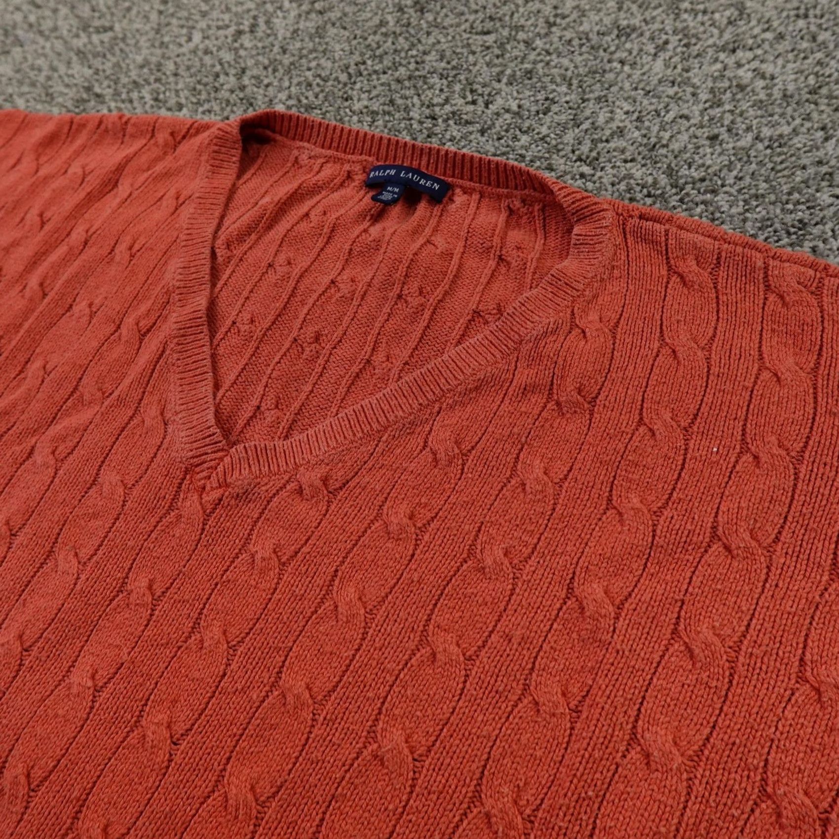 Ralph Lauren Ralph Lauren Sweater Womens M Orange Cable Knit Silk Short Sleeve V-Neck Pullover Women’s Knit Pattern Solid Silk V-Neck Orange M Womens Size M / US 6-8 / IT 42-44 - 2 Thumbnail