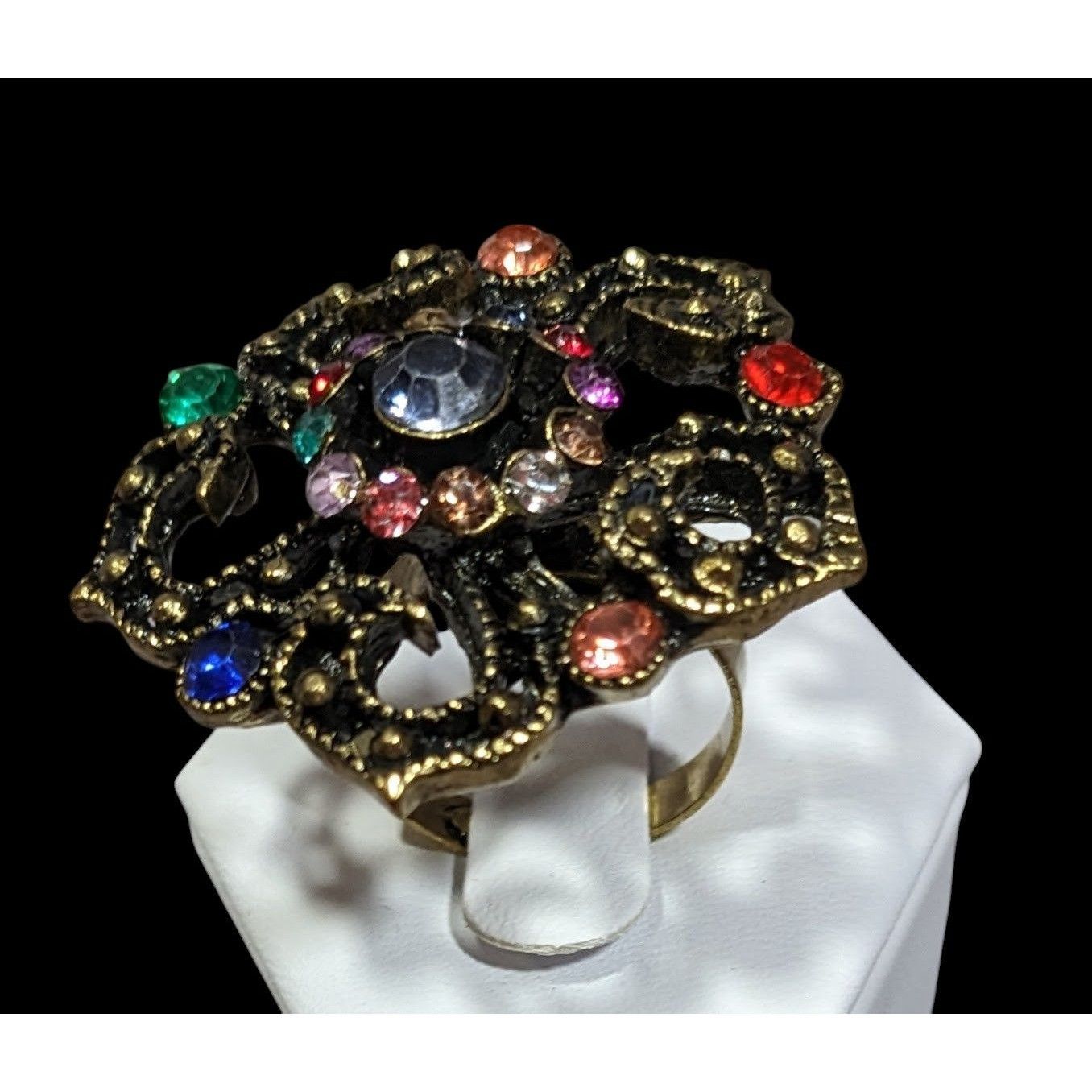 Other Floral Glam Stylized Rainbow Gem Gold Tone Ring Size ONE SIZE - 5 Thumbnail