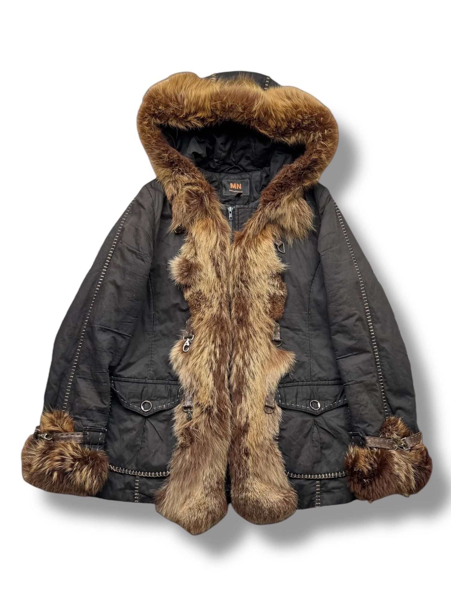Japanese Brand Hood Jacket With Real Fur Details From The 90s(V69) Size M / US 6-8 / IT 42-44 - 1 Thumbnail