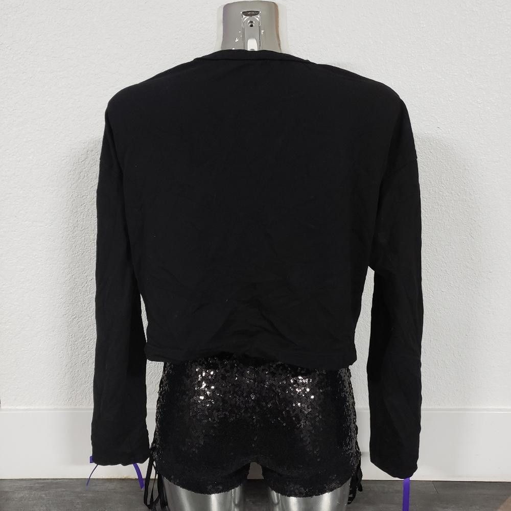 Designer Black Violet Ribbon Detailed HC Long Sleeve Size L / US 10 / IT 46 - 3 Thumbnail