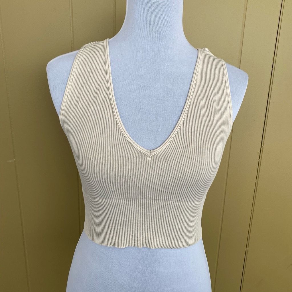 Other Nikibiki women S v-cut ribbed crop tank top cream Size S / US 4 / IT 40 - 1 Thumbnail