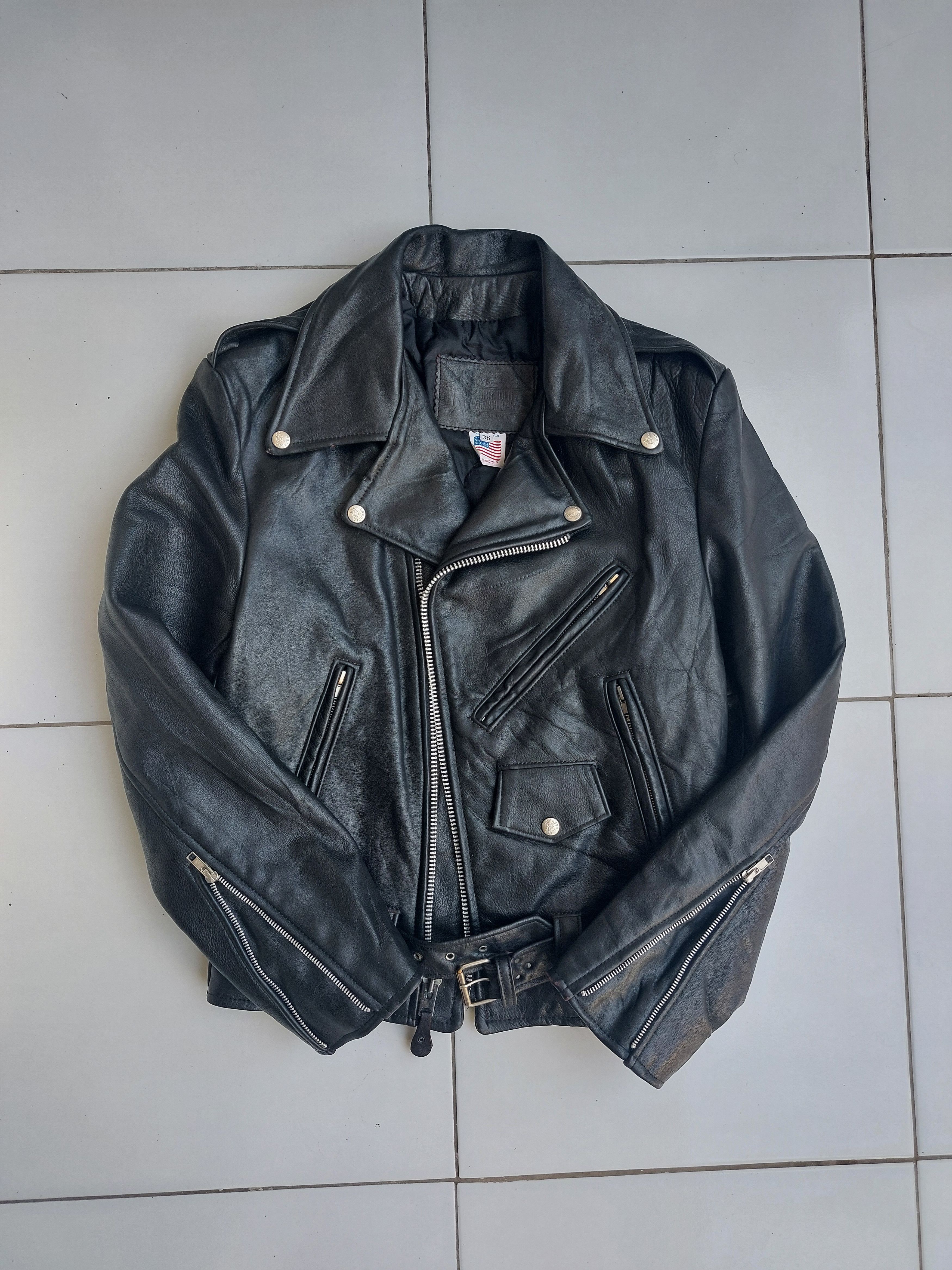 BRANDED GARMENTS USA VINTAGE LEATHER JACKET DOUBLE BREASTED
