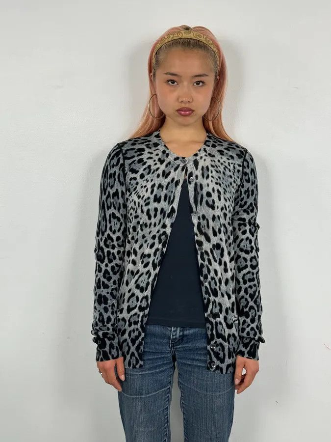 Dolce & Gabbana 2010s Dolce & Gabbana Blue Wool Leopard Print Cardigan Sweater Size S / US 4 / IT 40 - 2 Thumbnail