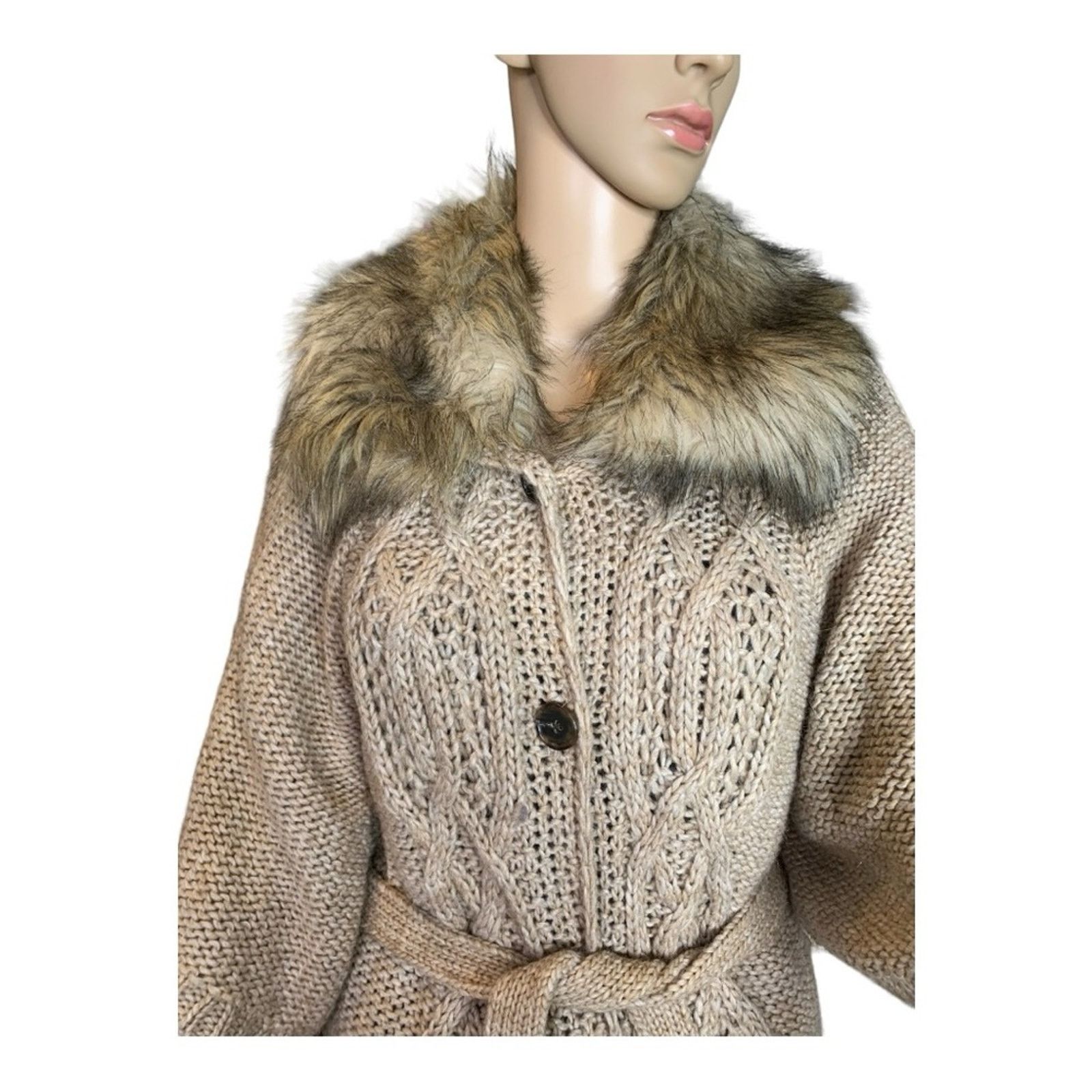 Loft Loft Women's Medium Cardigan Chunky Knit Faux Fur Trimmed Size M / US 6-8 / IT 42-44 - 10 Thumbnail