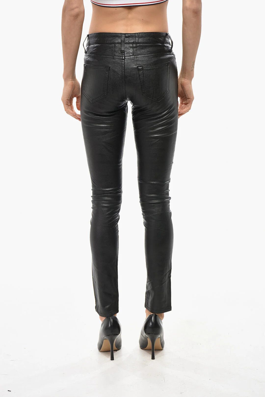 Saint Laurent Paris og1mm0326 Vegan Leather 5-Pocket Pant in Black Size 25" / US 0 / IT 36 - 3 Thumbnail