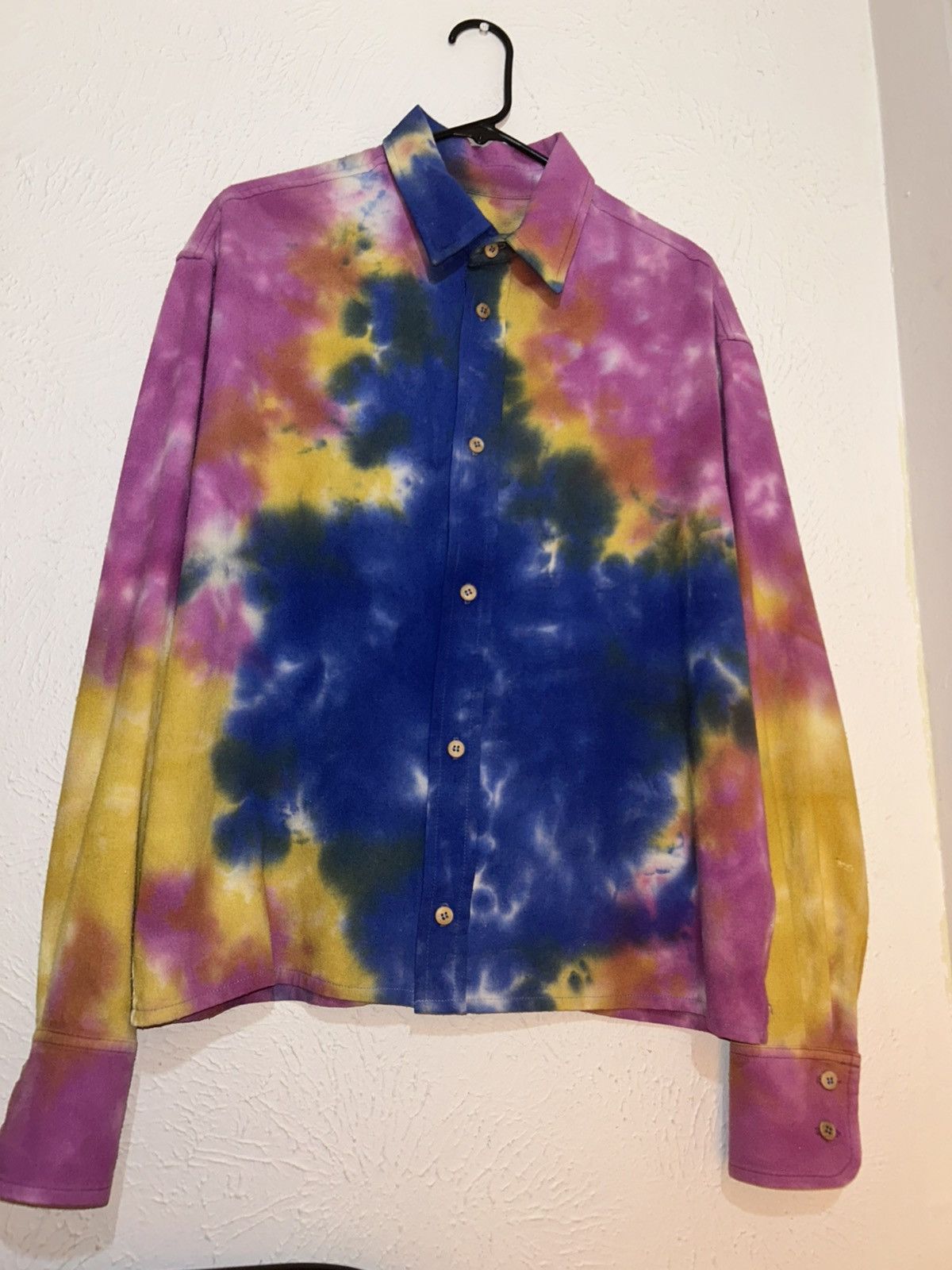 Boxy Tye-Dye Raw Silk Shirt, Men's