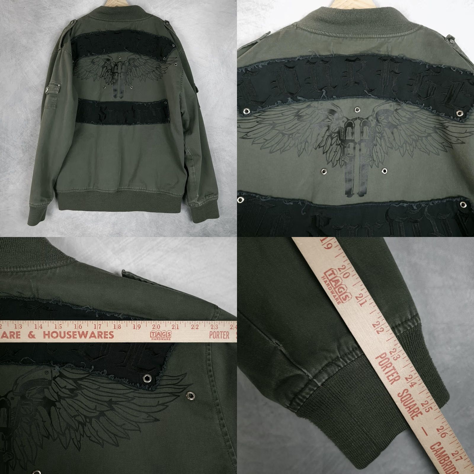 Affliction Blac Label Bomber Jacket Mens 3XL Green Gothic Skull Biker Studded Affliction Size US XXL / EU 58 / 5 - 10 Thumbnail