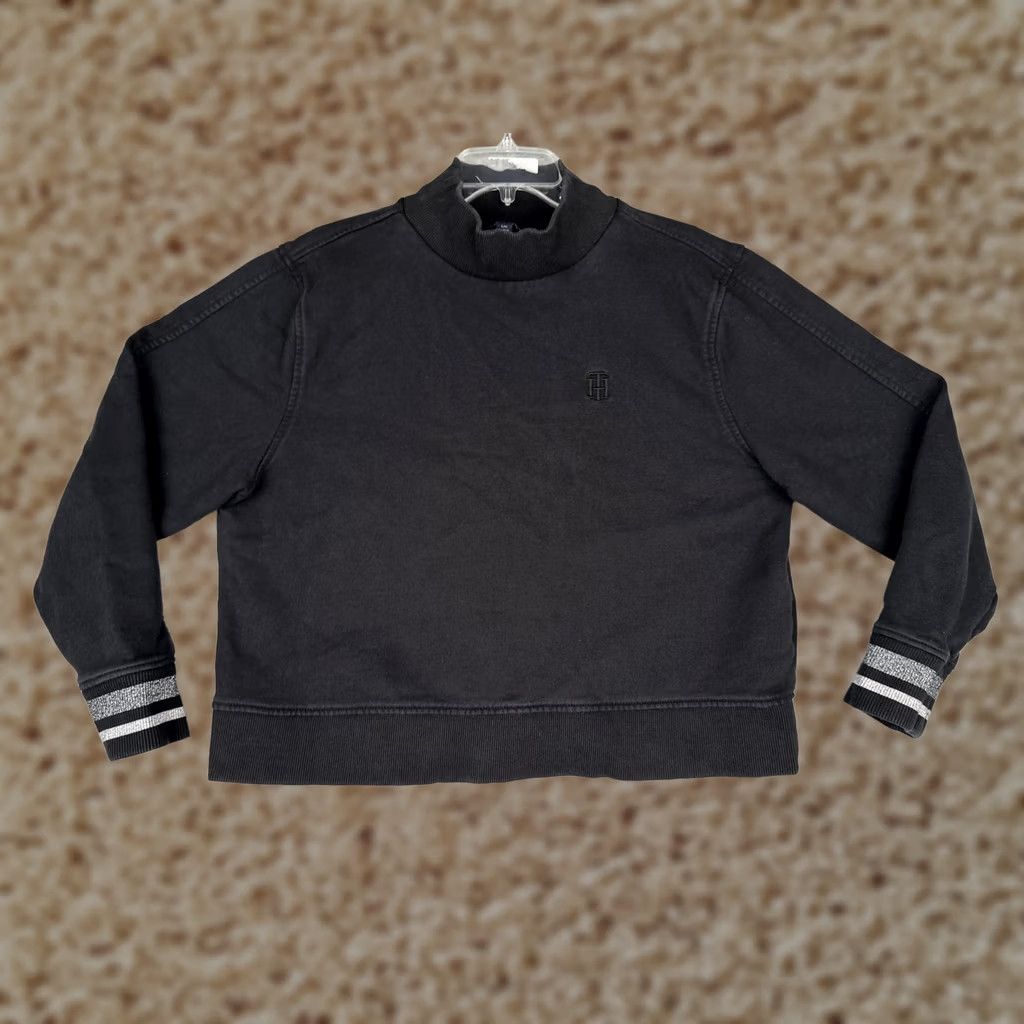 Tommy Hilfiger Tommy Hilfiger Sweater Womens L Black Mock Neck Pullover Embroidered Logo Cuff Jersey Knit Pullover Size L / US 10 / IT 46 - 1 Thumbnail