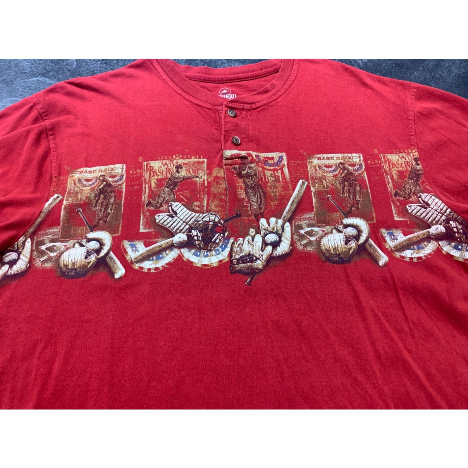 Vintage RedHead Henley T Shirt Mens Large Red Short Sleeve Size US L / EU 52-54 / 3 - 2 Thumbnail