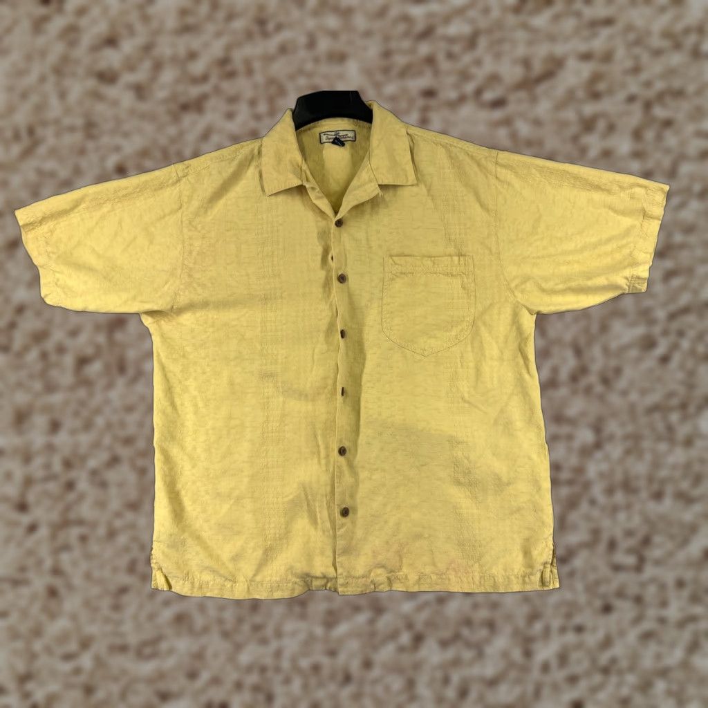 Tommy Bahama Tommy Bahama Shirt Men Large Yellow Stripe 100% Silk Hawaiian Button-Up Vacation Aloha Beach Resort 90s Mens Size US L / EU 52-54 / 3 - 1 Thumbnail