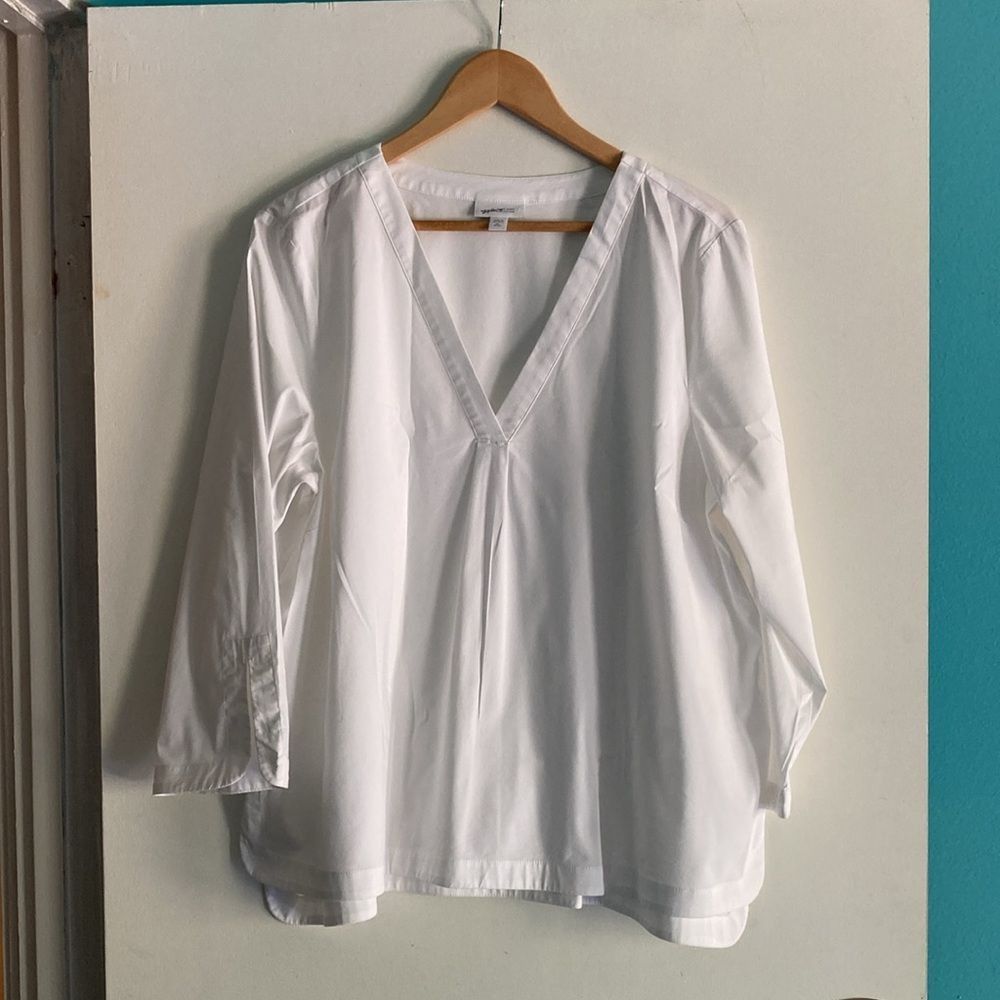 Eileen Fisher J. Jill XL Petite White Cotton Tunic Shirt XLP Size XL / US 12-14 / IT 48-50 - 3 Thumbnail