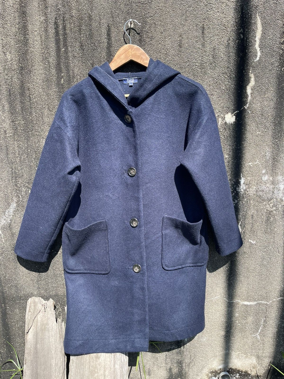 Japanese Brand Vintage Part2 by Junko Shimada Wool Hooded Coat – Navy (M) Size US M / EU 48-50 / 2 - 1 Thumbnail