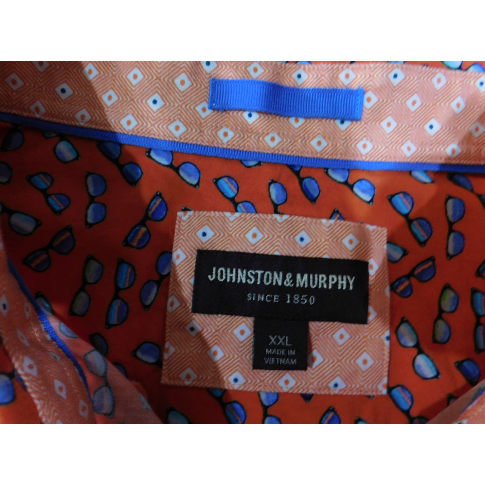 Johnston & Murphy Johnston & Murphy Shirt Mens 2XL Orange Geometric Print Casual Button-Front Short Sleeve Collared Valley of American Theme Mens Size US XXL / EU 58 / 5 - 7 Thumbnail