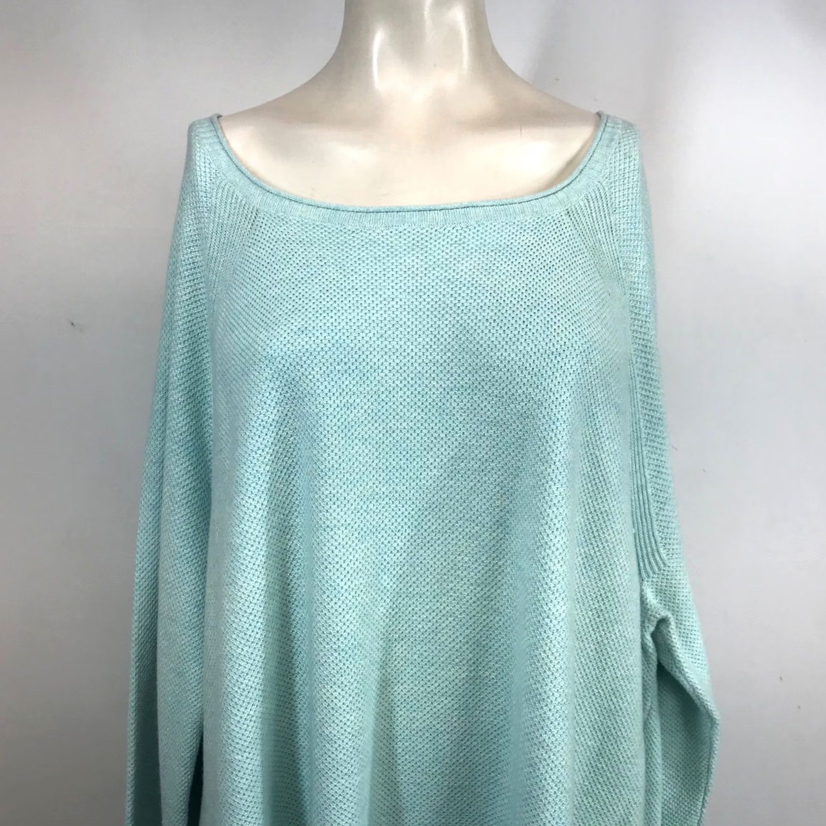 Vintage L.L.Bean Textured Cotton Sweater Pool Blue Heather 2X Scoop Neck Pullover Size XXL / US 16-18 / IT 52-54 - 2 Thumbnail