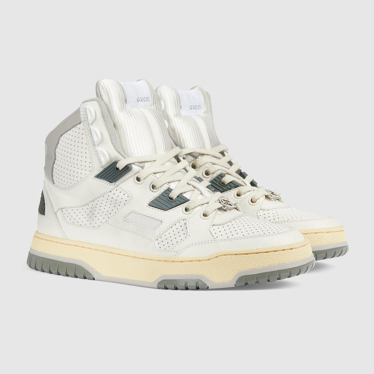 Gucci oc11z1025 High Top Distressed Effect Sneakers in White/Grey Size US 6.5 / IT 36.5 - 2 Thumbnail