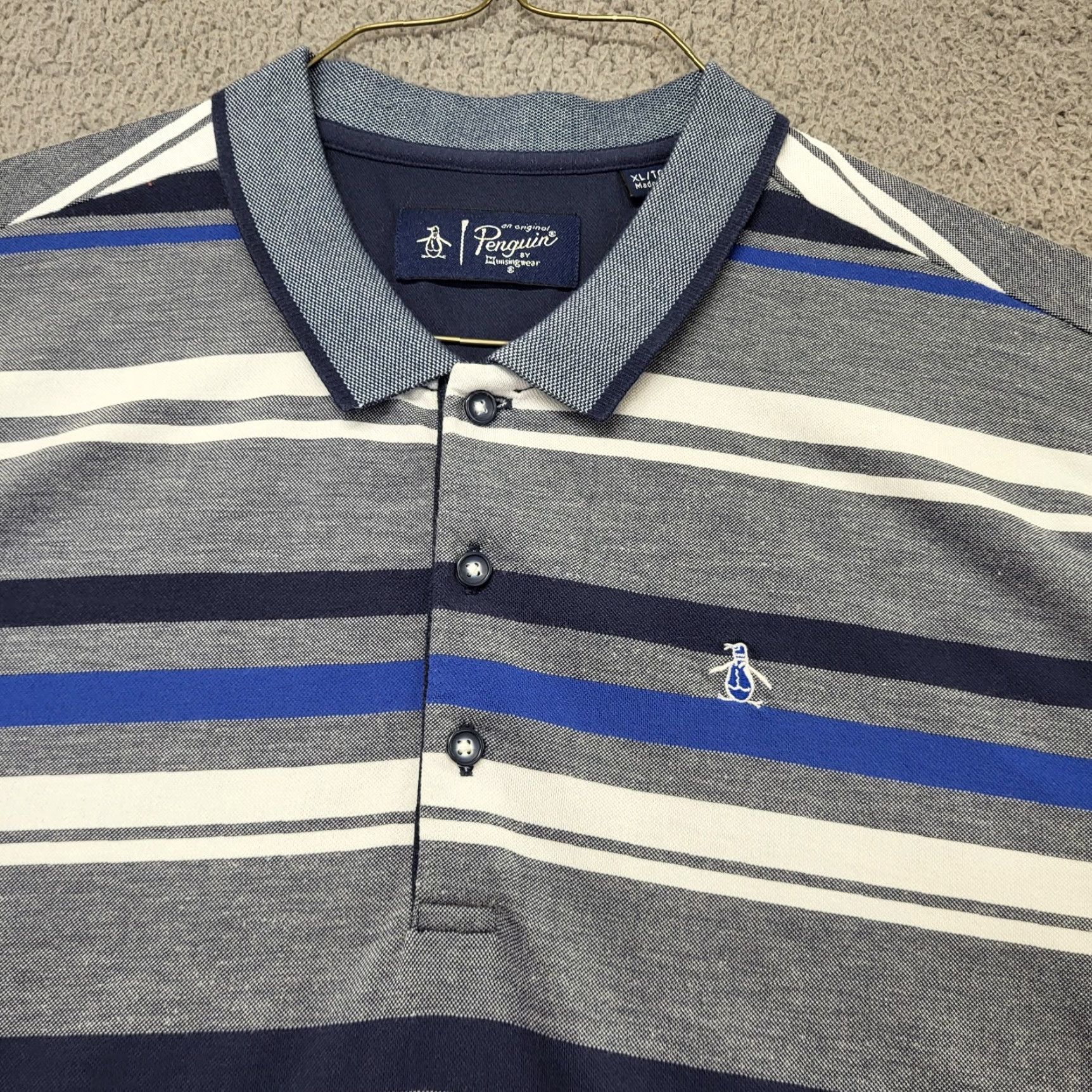 Original Penguin Penguin by Munsingwear Shirt Mens XL/T Gray Blue Stripe Pima Cotton Golf Polo Size US XL / EU 56 / 4 - 5 Thumbnail