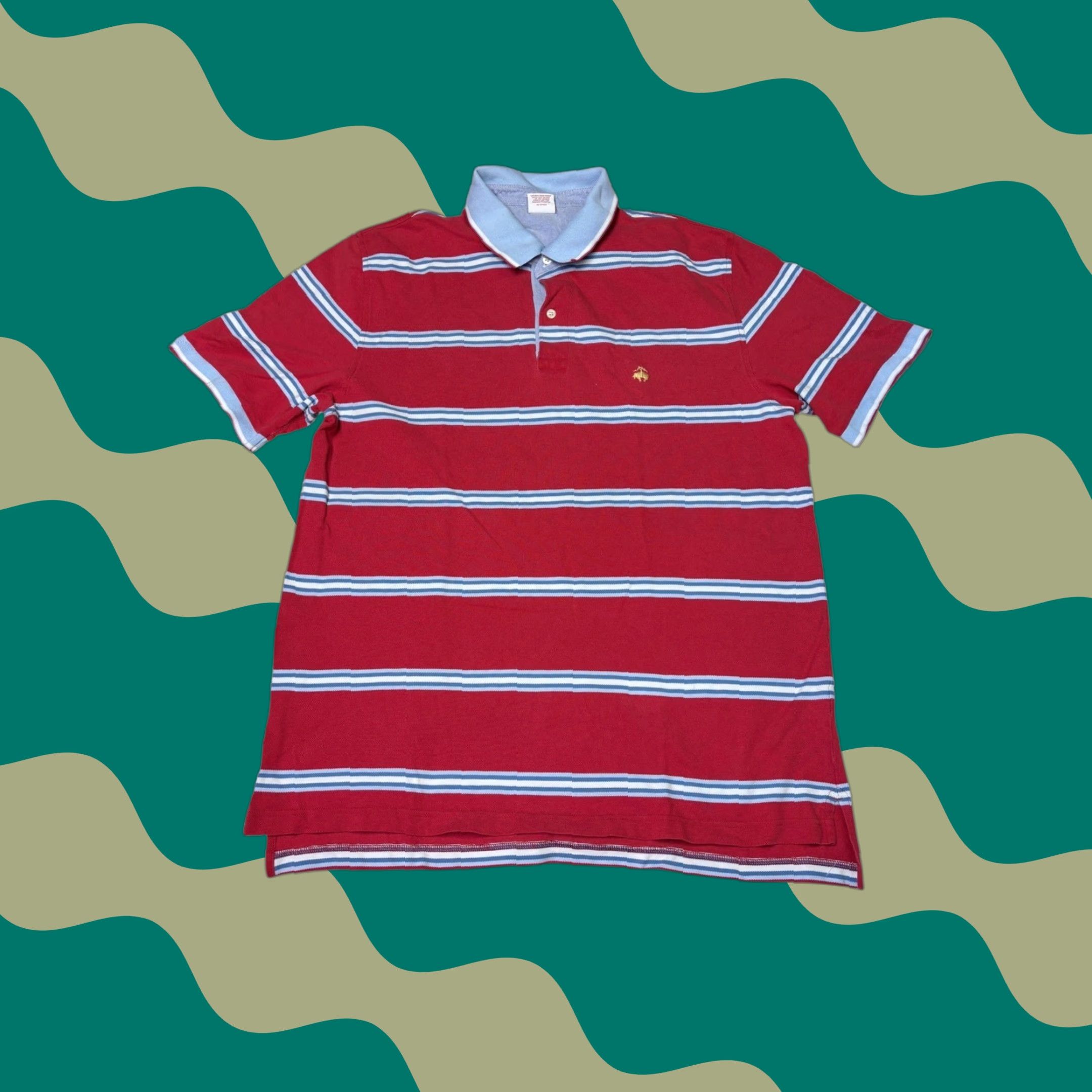 Brooks Brothers Brooks Brothers Polo Shirt Striped Red Short Sleeve Cotton Blend Performance Button-Down Collar XL Mens Size US XL / EU 56 / 4 - 1 Thumbnail