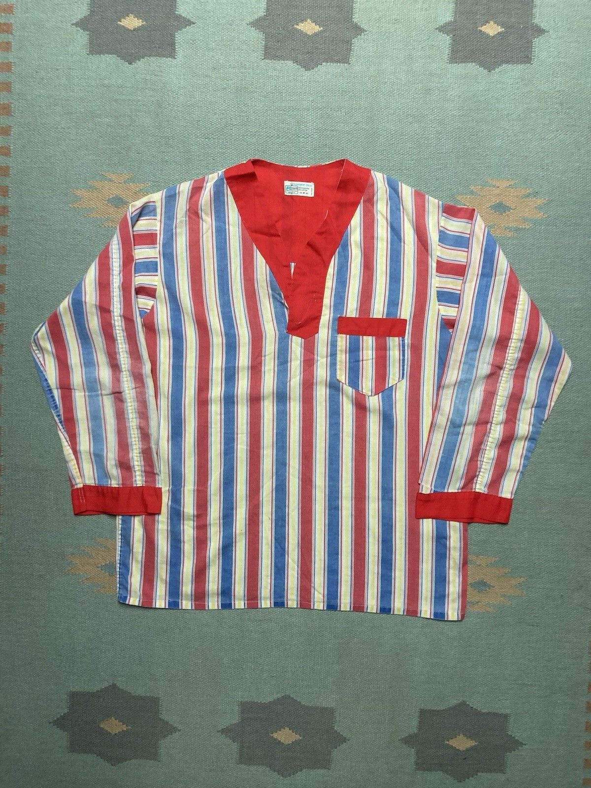 Vintage 70s pajama t shirt Kmart striped v neck lounge sleep medium Size US M / EU 48-50 / 2 - 1 Thumbnail
