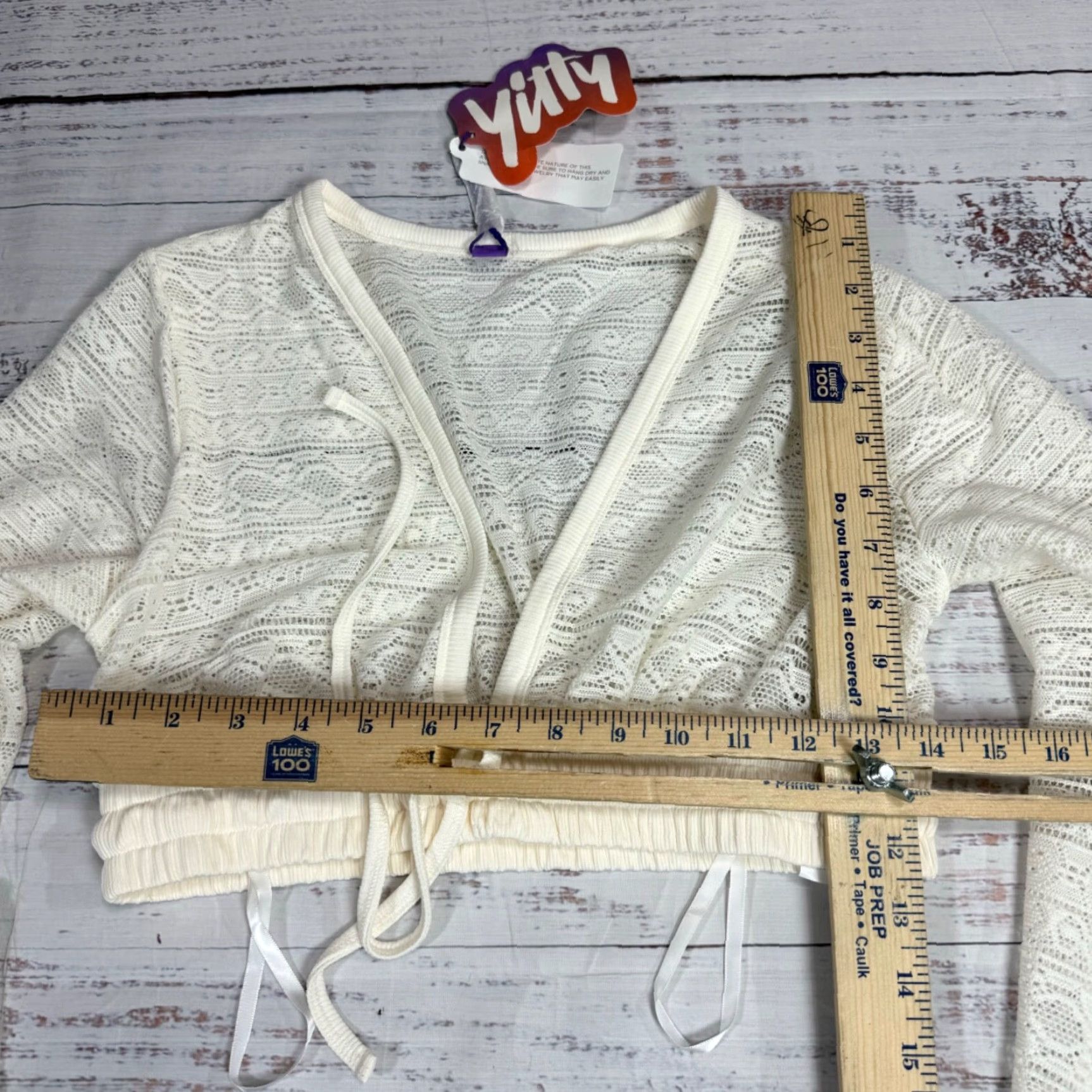 Vintage Yitty Ivory Knit Slip Crop Top V-Neck Long Sleeve M Womens Blouse Cropped Sheer Size M / US 6-8 / IT 42-44 - 2 Thumbnail