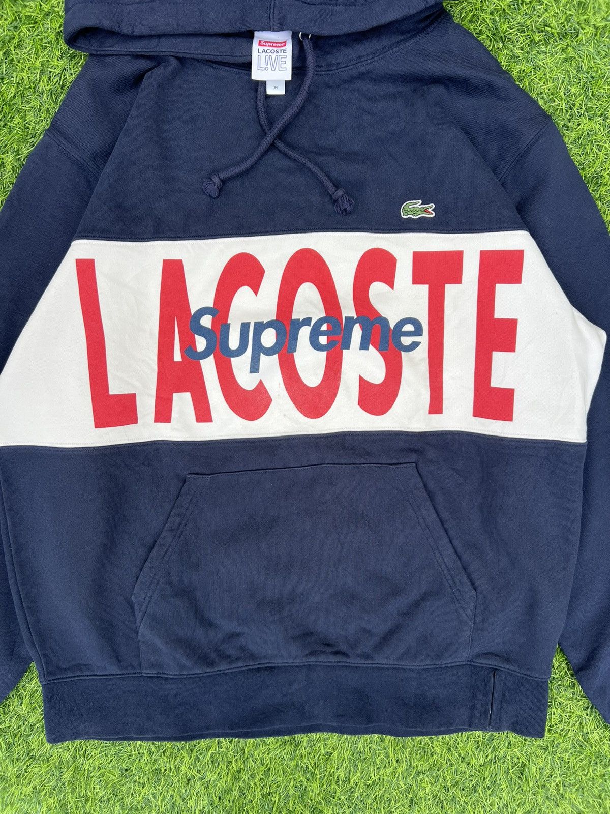 Lacoste × Supreme Supreme®/Lacoste® Logo Panel Hooded Sweatshirt - Navy (FW19) Size US M / EU 48-50 / 2 - 2 Thumbnail