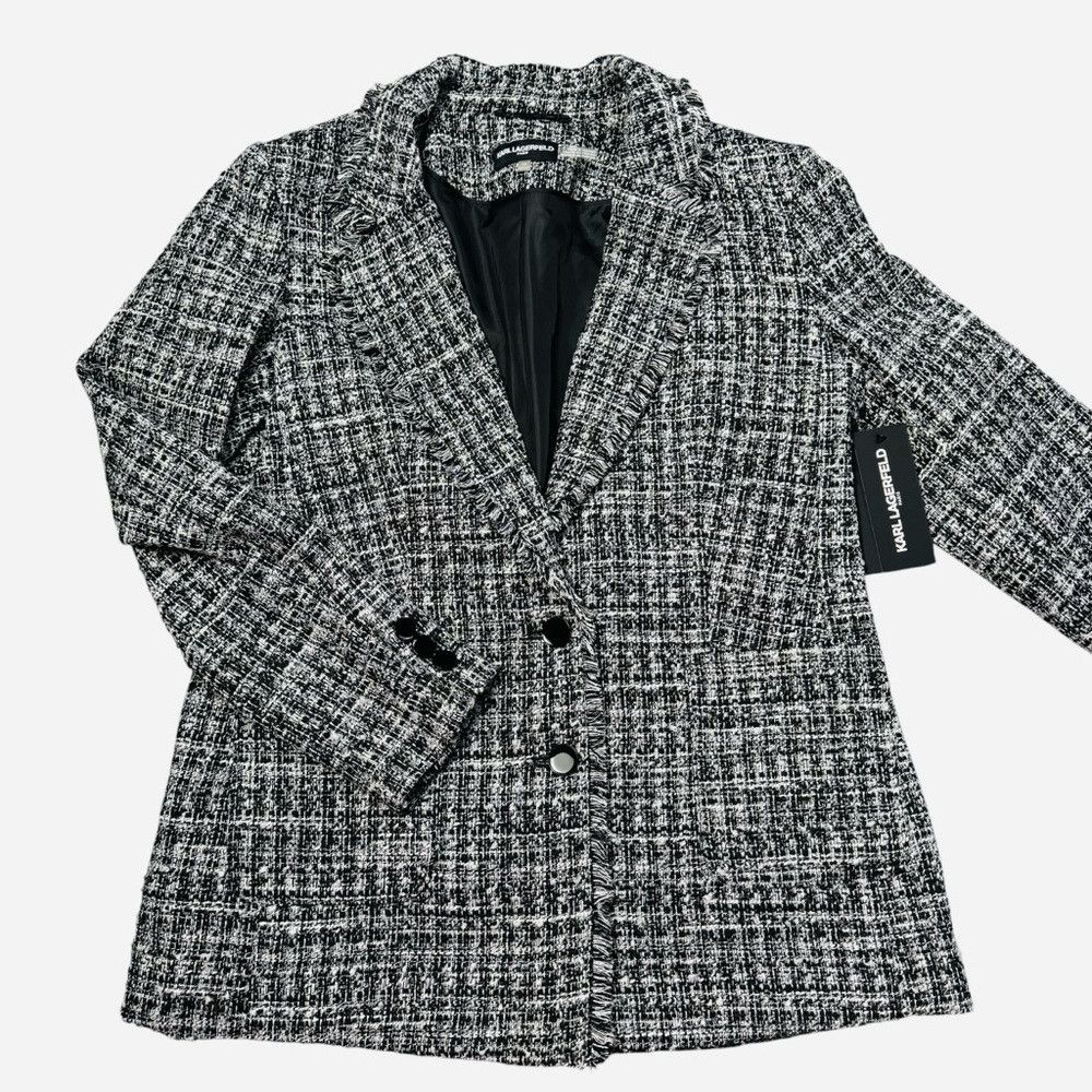 Karl Lagerfeld NWT New $199 KARL LAGERFELD PARIS Tweed Fringed Button Blaz Size L / US 10 / IT 46 - 5 Thumbnail