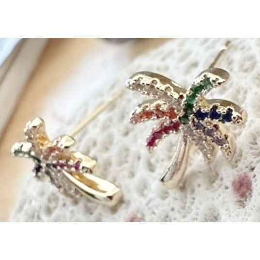Handmade Palm Tree Earrings Rhinestones Posts 0. 25 in L New Cruise I Size ONE SIZE - 5 Thumbnail