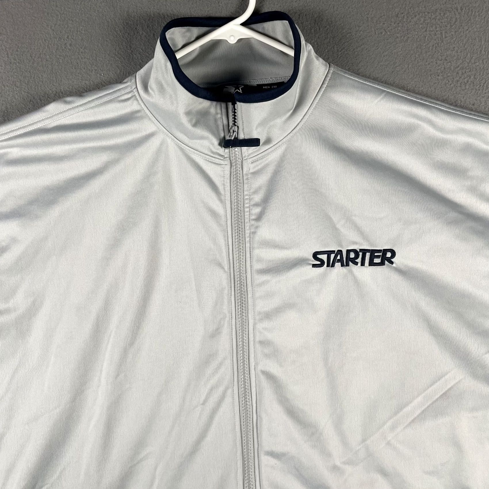 Starter VINTAGE Starter Jacket Mens 2XL Gray Navy Full Zip Track Athletic Lightweight Polyester Size US XXL / EU 58 / 5 - 4 Thumbnail