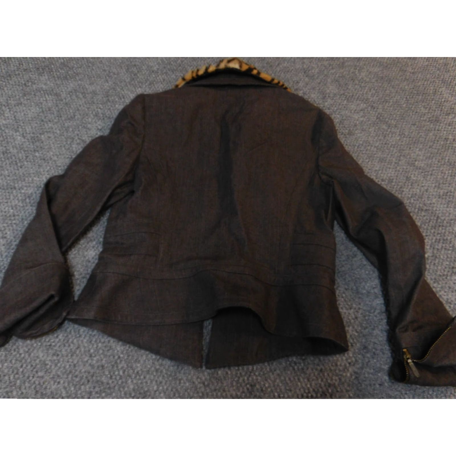 Vintage Dana Buchman Womens Jacket Cotton Denim Zip Brown Animal Print Peanut 4 Mid-Length Long Sleeve Casual Stretch Modern Basic Jacket Fall Spring Womens Size S / US 4 / IT 40 - 6 Thumbnail
