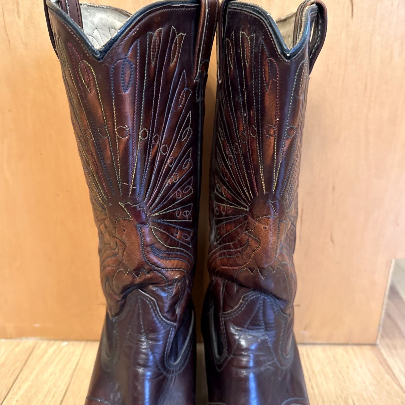 Vintage VINTAGE Texas Cowboy Boots Patent Thunderbird Peacock Stitching Leather Upper Leather Boot Size 9D Mens Brown Western Cowboy Boots Size US 9 / EU 42 - 3 Thumbnail