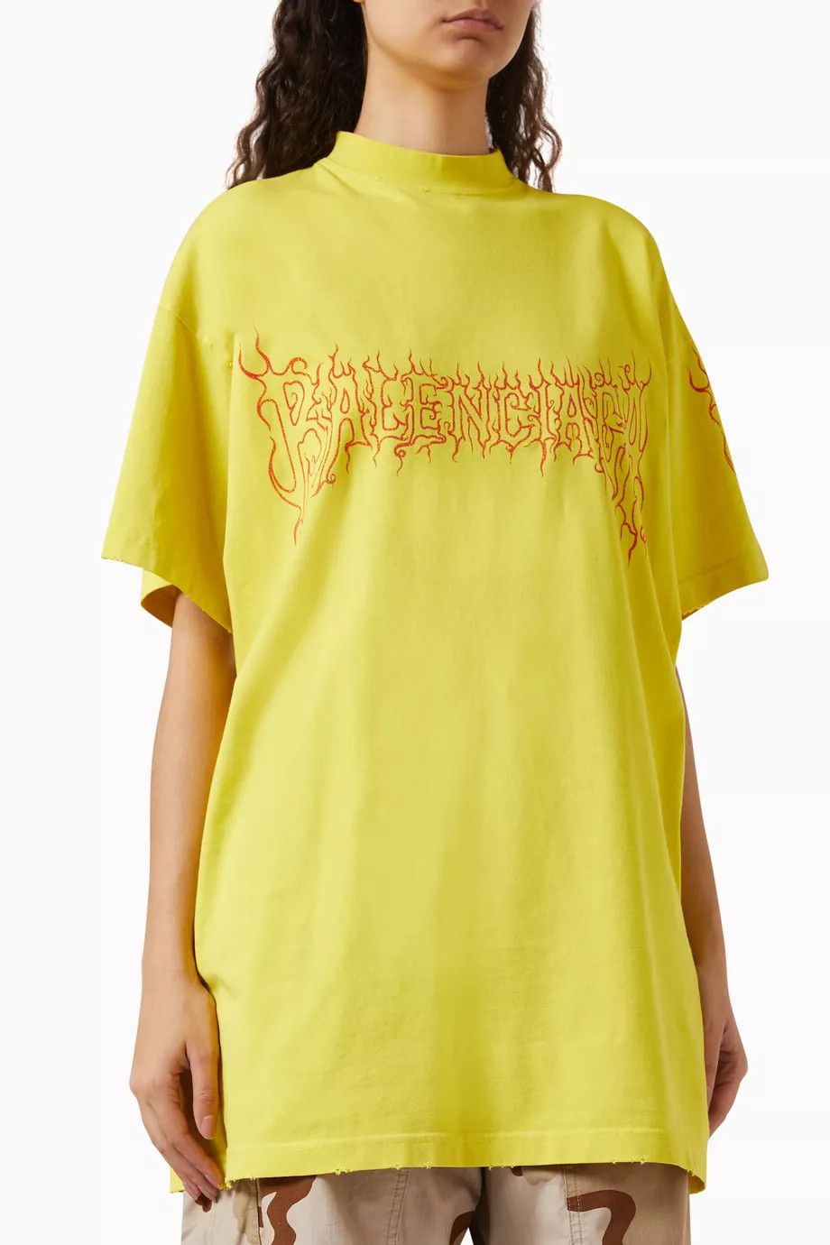 Balenciaga Yellow Distressed Darkwave Logo Oversized T-Shirt Size US XS / EU 42 / 0 - 6 Thumbnail