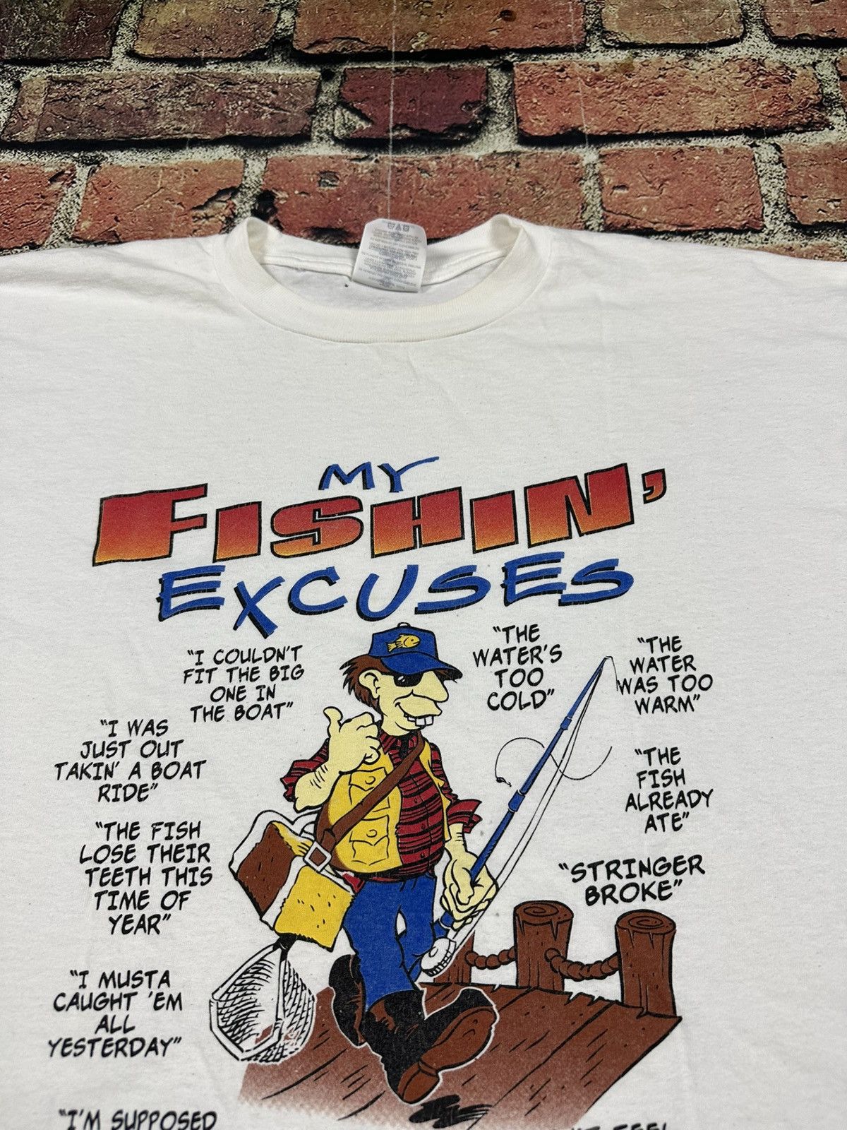 Jerzees Vintage 90s My Fishing Excuses T Shirt Cartoon Humor Funny Size US L / EU 52-54 / 3 - 4 Thumbnail